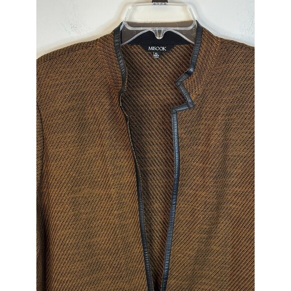MISOOK Faux Leather Trim Jacket XL Brown Textured Single Clasp 3/4 Sleeve Career - Picture 6 of 16